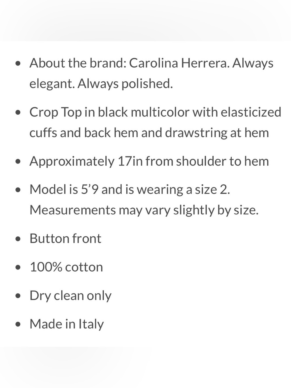 Carolina Herrera Black Button-Down Polka Dot Crop Top size 4 - Picture 12 of 14